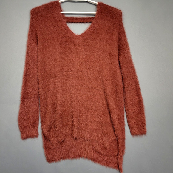 Ruby Moon Sweater Womens S Brown Fuzzy Fluffy Soft Eyelash Asymmetrical Hem - Picture 1 of 11